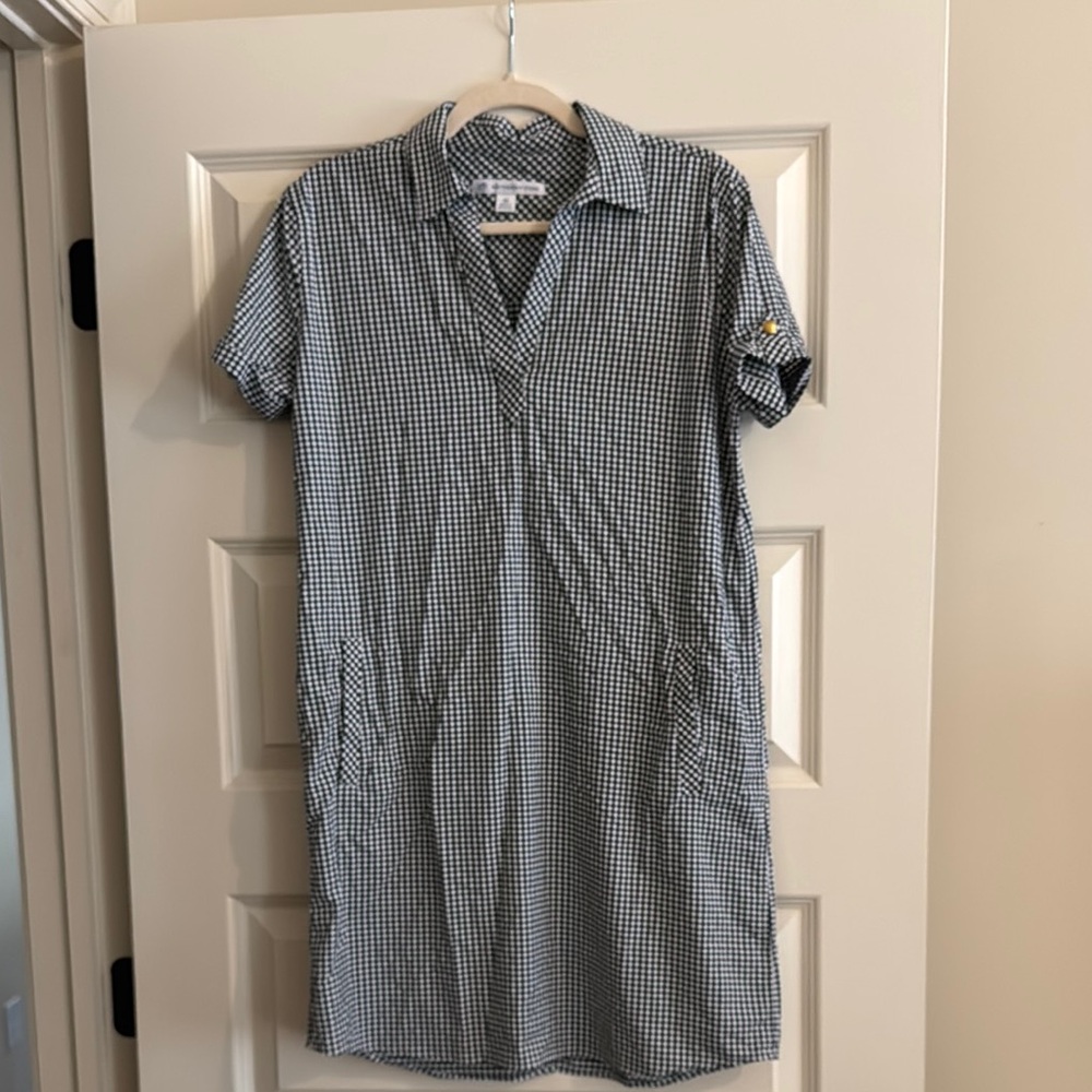 Southern Tide Black Checked Polo Collar Shirt Dress